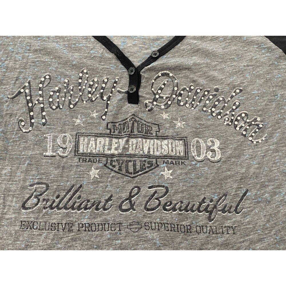 Harley Davidson Brilliant + Beautiful Gray with Blue Burnout Star Sleeves XL